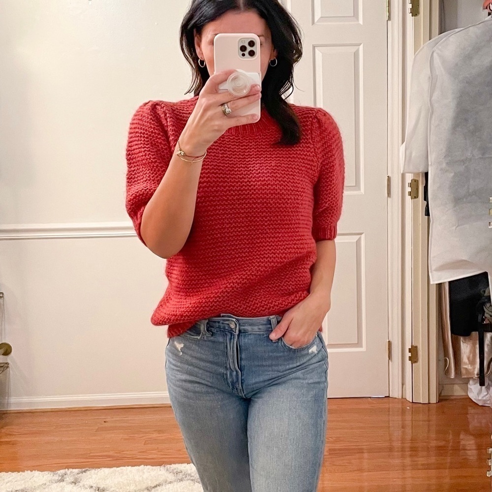 Anine Bing Nicolette Puff Sleeve Pullover Kid Mohair Wool Knit Sweater S